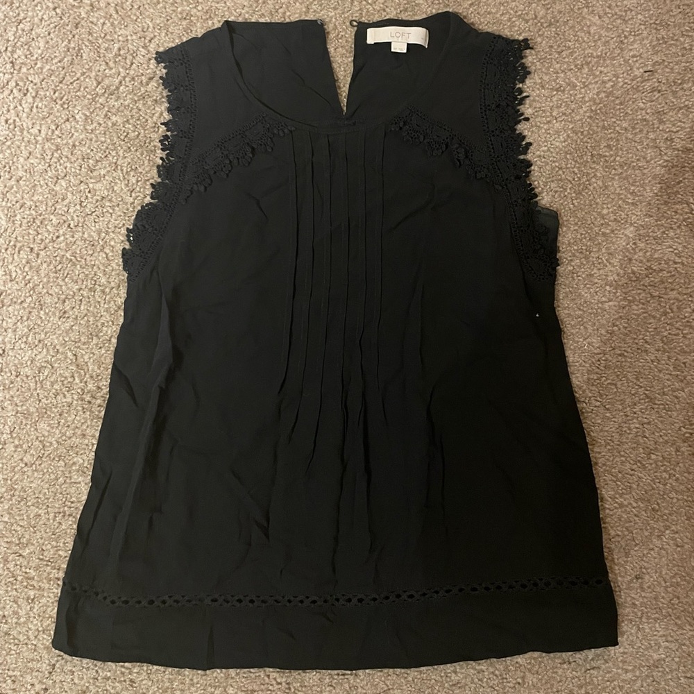 Loft small petite black tank with eyelet accents